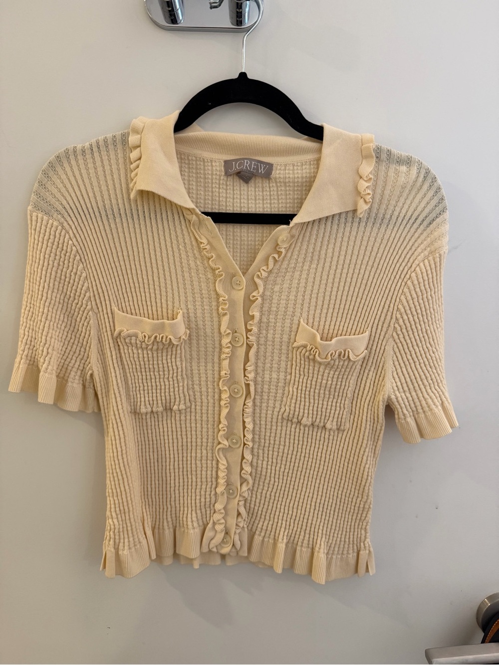 J.Crew Cream Ruffle-Trim Knit Top